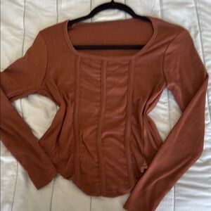 Rust Long Sleeve Ribbed Top
